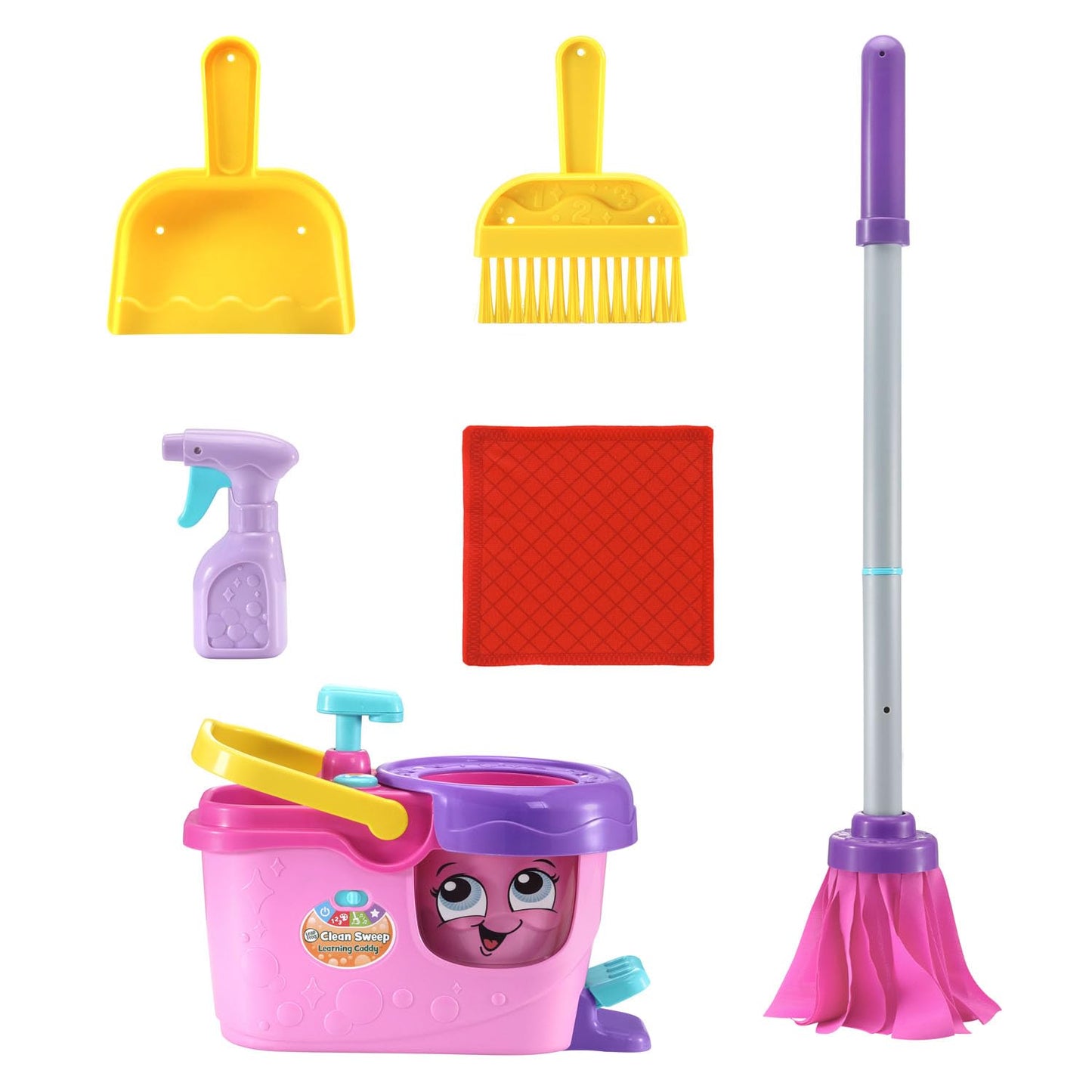 LeapFrog Clean Sweep Learning Caddy, Kids Mop and Broom Cleaning Toy Set for Ages 3-5, Pink