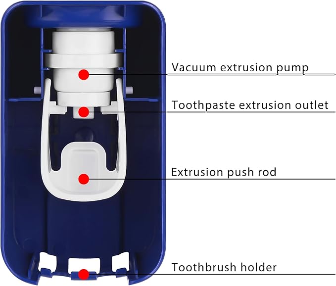 2 Slot Toothbrush Holder and Toothpaste Dispenser Wall Mounted, Automatic Toothpaste Squeezer, 2 in 1 Tooth Brush Toothpaste Organizer for Shower (Dark Blue)