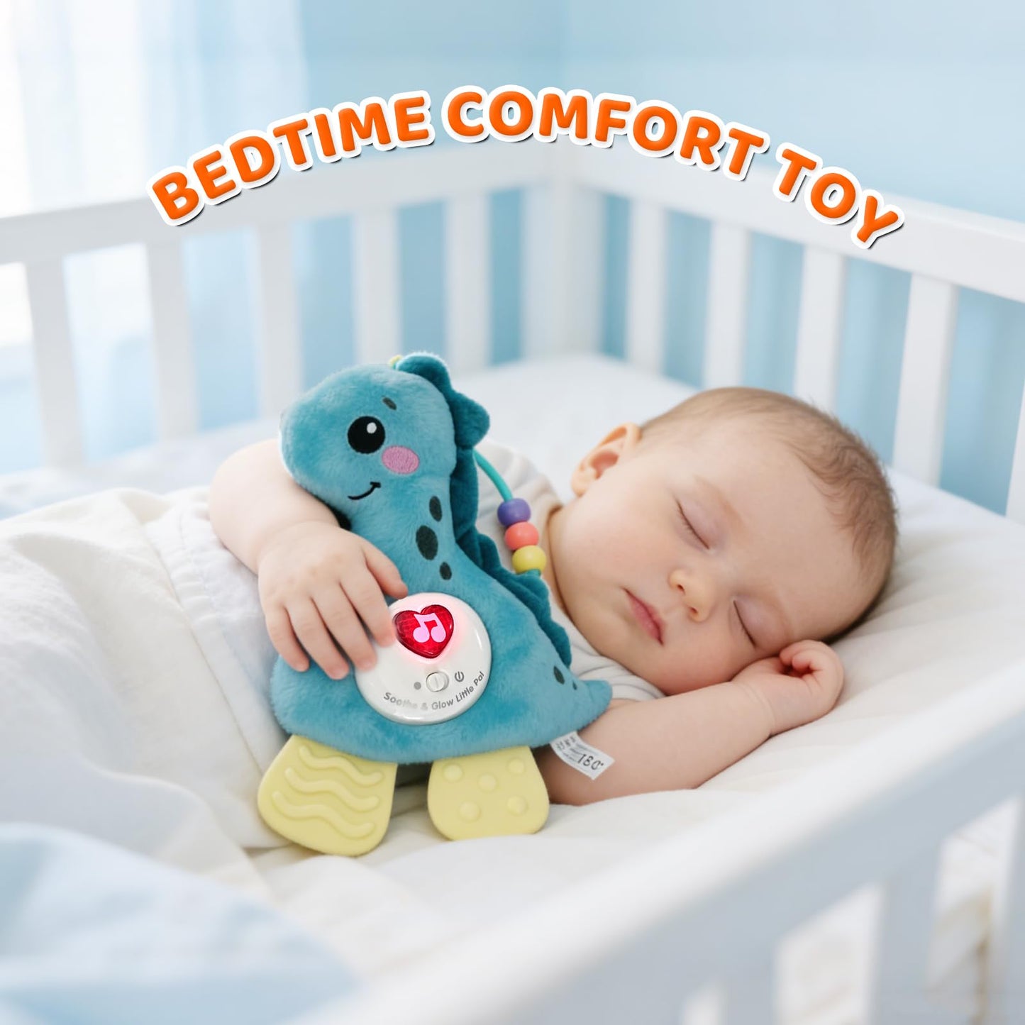 PLSFSS Baby Musical Activity Soft Toys with Sound & Light, Sensory Toys for Infant Developmental with Teether, Rattle and Textures, Soft Plush Toy for Newborn Gift 6 to 12 Months (Blue Dinosaur)