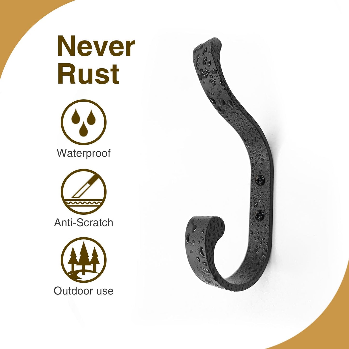 bussdis Wall-Mount Coat Hooks, Heavy Duty 30LB Hooks for Hanging Coats, Bags, Backpacks, Keys, Hats – Black Metal Hooks for Wall,Door (6 Pack)