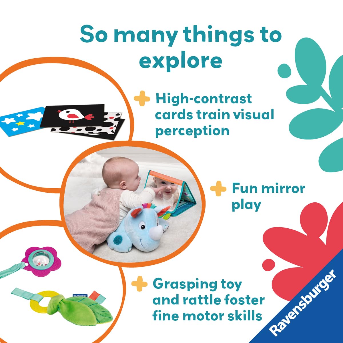 Ravensburger Play+ 3-in-1 Tummy Time Activity Station - Rhino | Interactive Play Mat | Encourages Motor Skills & Exploration