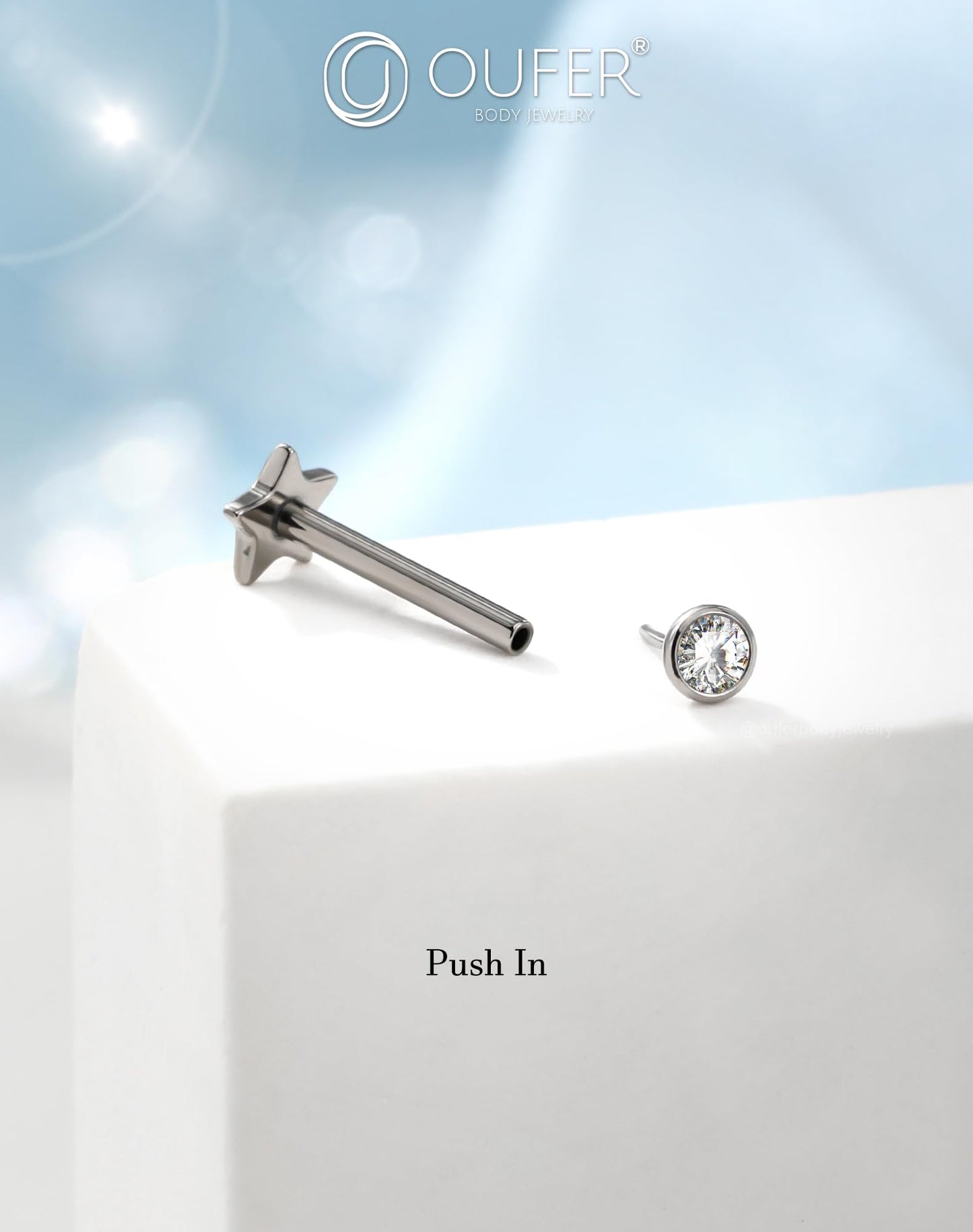 OUFER 2Pcs Tragus Piercing Jewelry, 16G G23 Solid Titanium Threadless Stud Earrings Flat Back Star Shaped 3MM CZ Silver Helix Cartilage Conch Tragus Earrings for Women Men-8MM