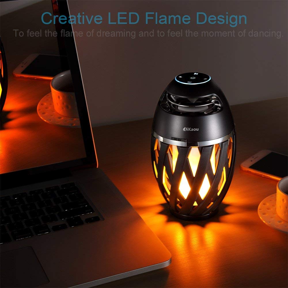 DiKaou Led Flame Table lamp, Torch Atmosphere Bluetooth Speakers&Outdoor Portable Stereo Speaker with HD Audio and Enhanced Bass,LED flickers Warm Yellow Lights BT4.2 for iPhone/iPad/Android