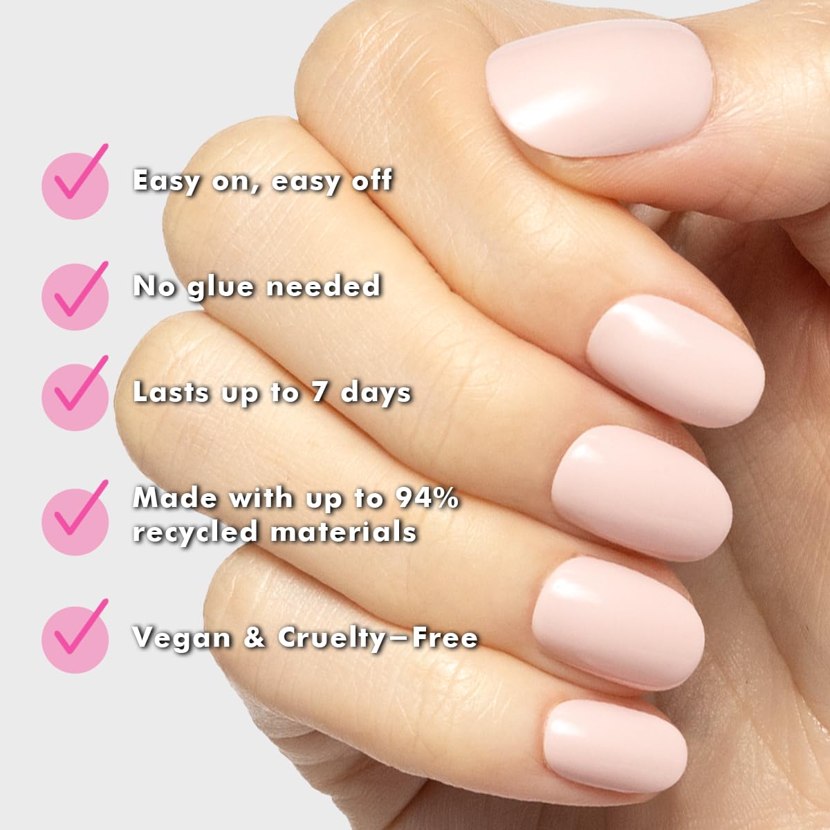 Olive & June Classic Super Stick Mani Press On Nails | No Glue Needed | 32 Tab Nails 16 Sizes | Non-Toxic Tabs Non-Damaging 7-Day Wear | Spring Flowers & Patterns | Short, Round | Gelato Pink