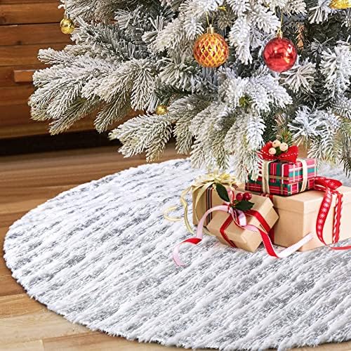 Xmas Tree Skirt White Bronzing Luxury Faux Fur Tree Skirt (Silver, 36in)