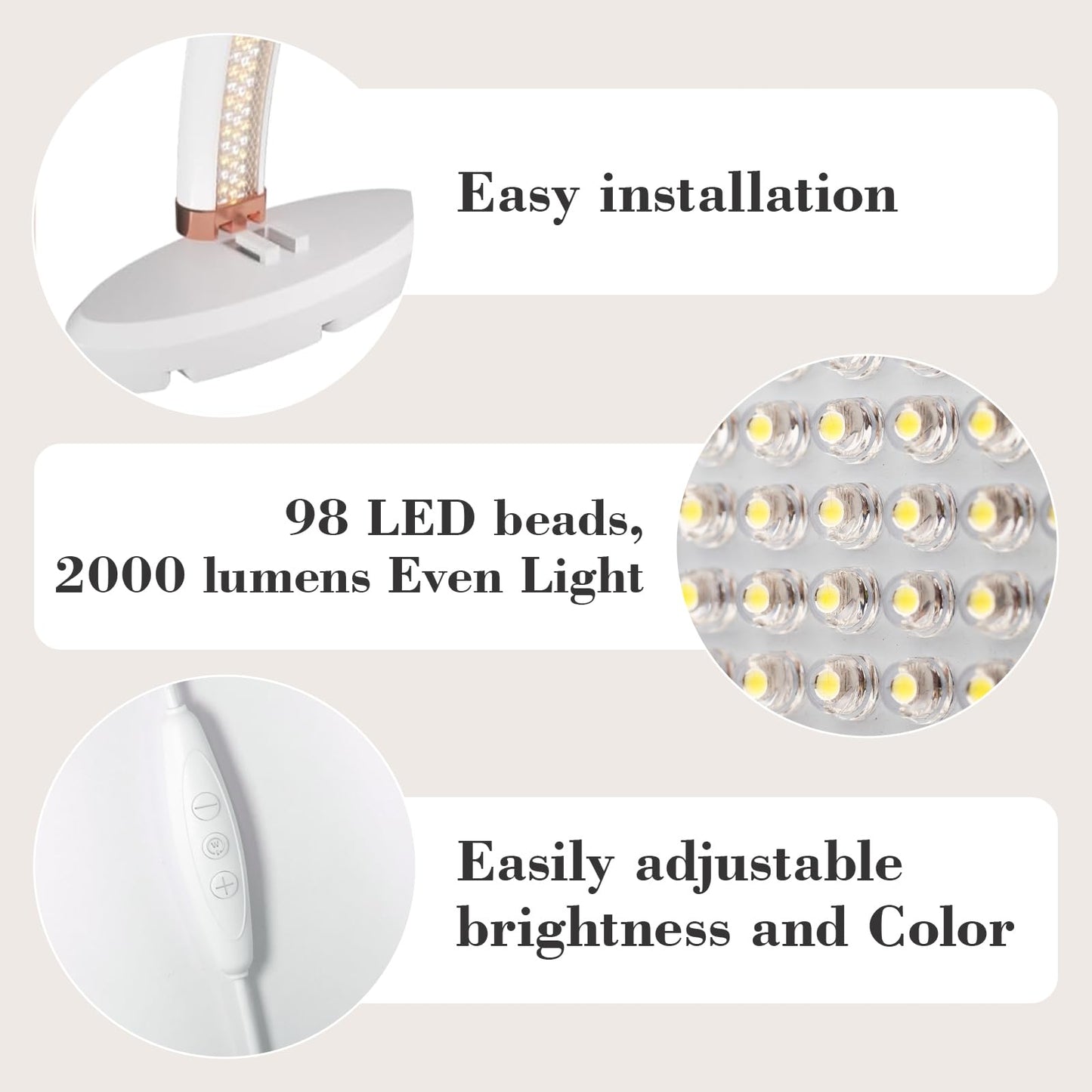 BZJ 16 inch Half Moon Light for Nail Desk Portable Nail Light with Liftable Base Desk Lamp No Flicker & Shadow for Desk Salon Table Use, 3 Color Temperature