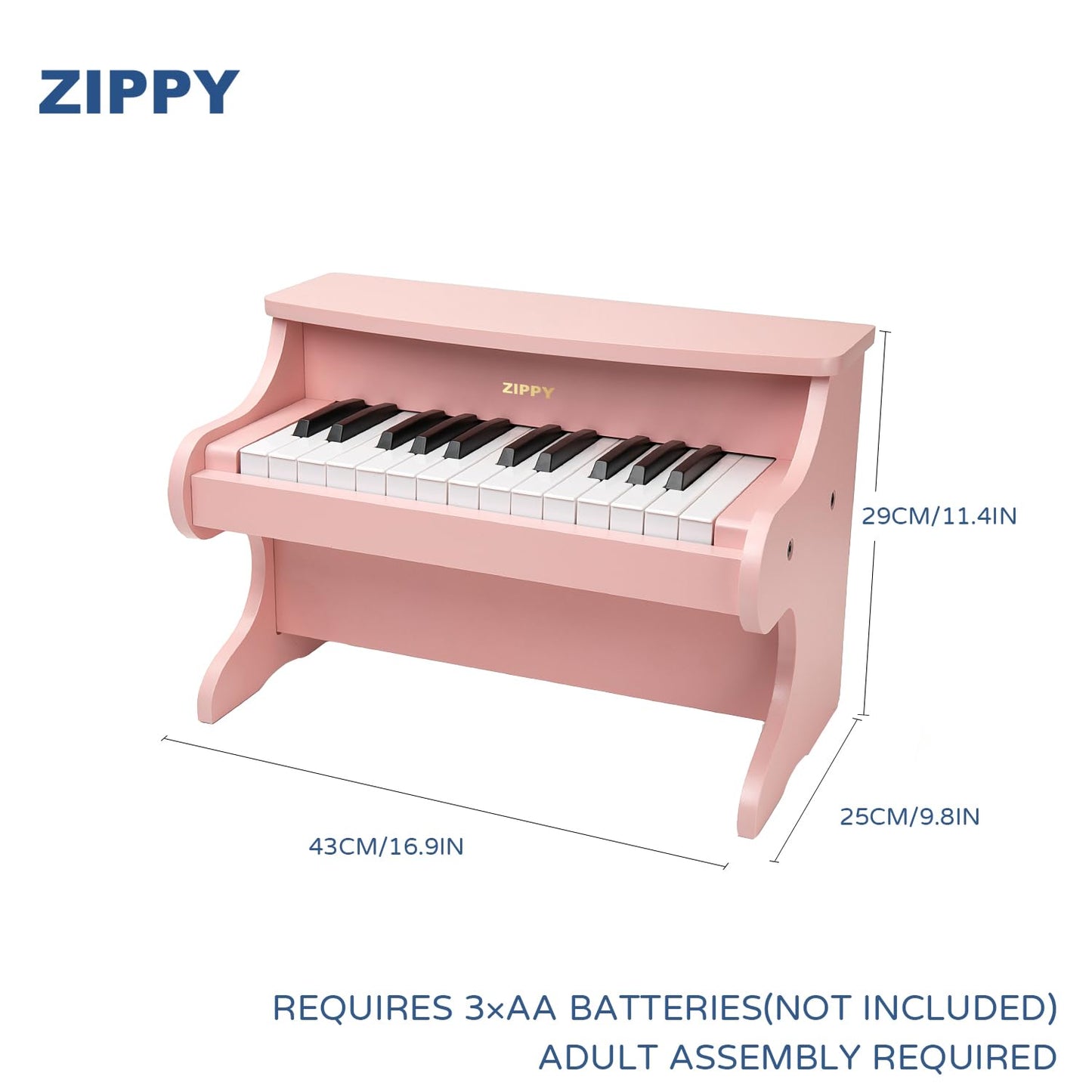 ZIPPY Kids Piano Keyboard, 25 Keys Digital Piano for Kids, Mini Music Educational Instrument Toy, Wood Toy for Toddlers Girls Boys (Pink)