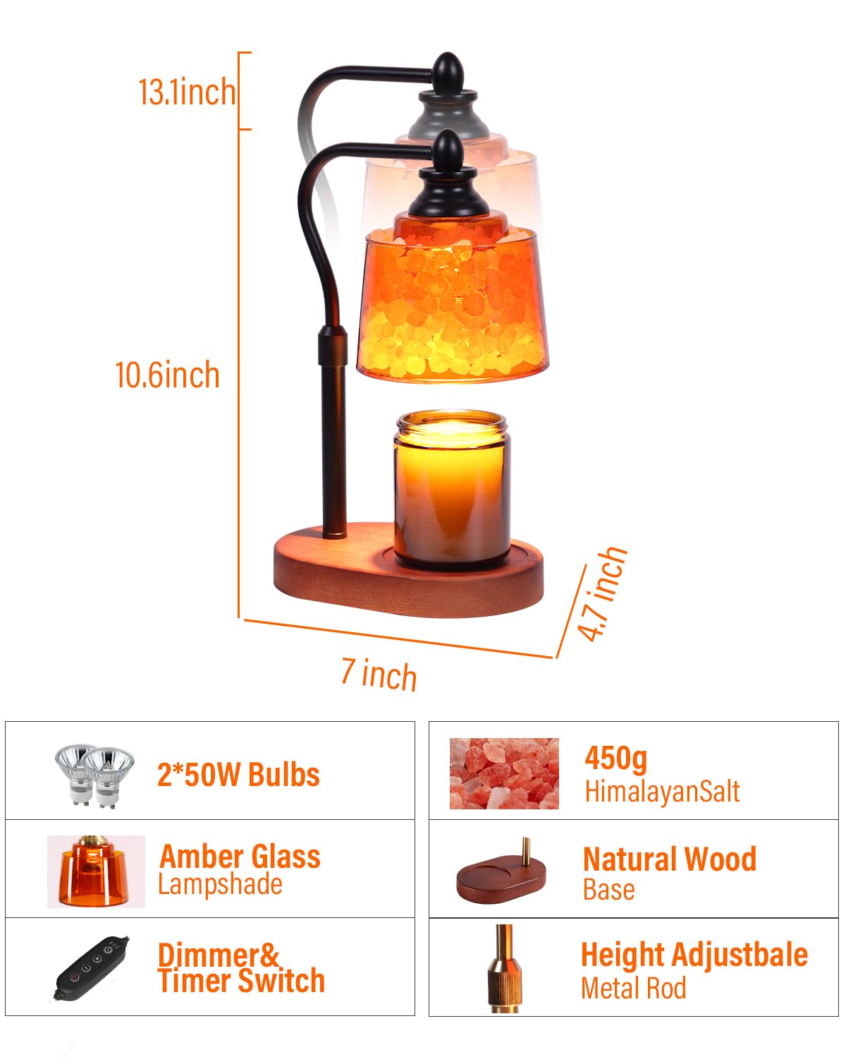 ZAXLZMHSD 3-in-1 Candle Warmer Lamp with Timer Dimmable, Himalayan Salt Lamp & Passive Diffuser, Gifts for Women, House Warming Gifts, Wax Melt Warmer for Jar Candles