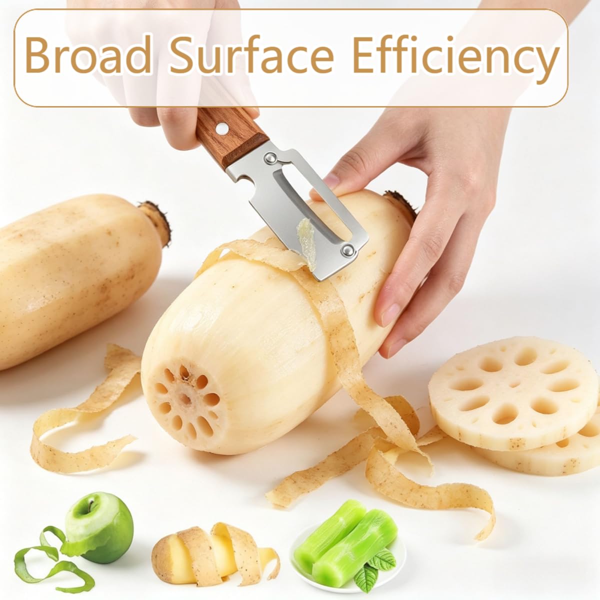 2 Pack Premium 2-in-1 Multi Functional Vegetable and Fruit Peeler with Bottle Opener, Wooden Handle, Stainless Steel Blade-Zero Snag, Smooth Glide Kitchen Tool for Potato, Carrot,Sugar Cane and More
