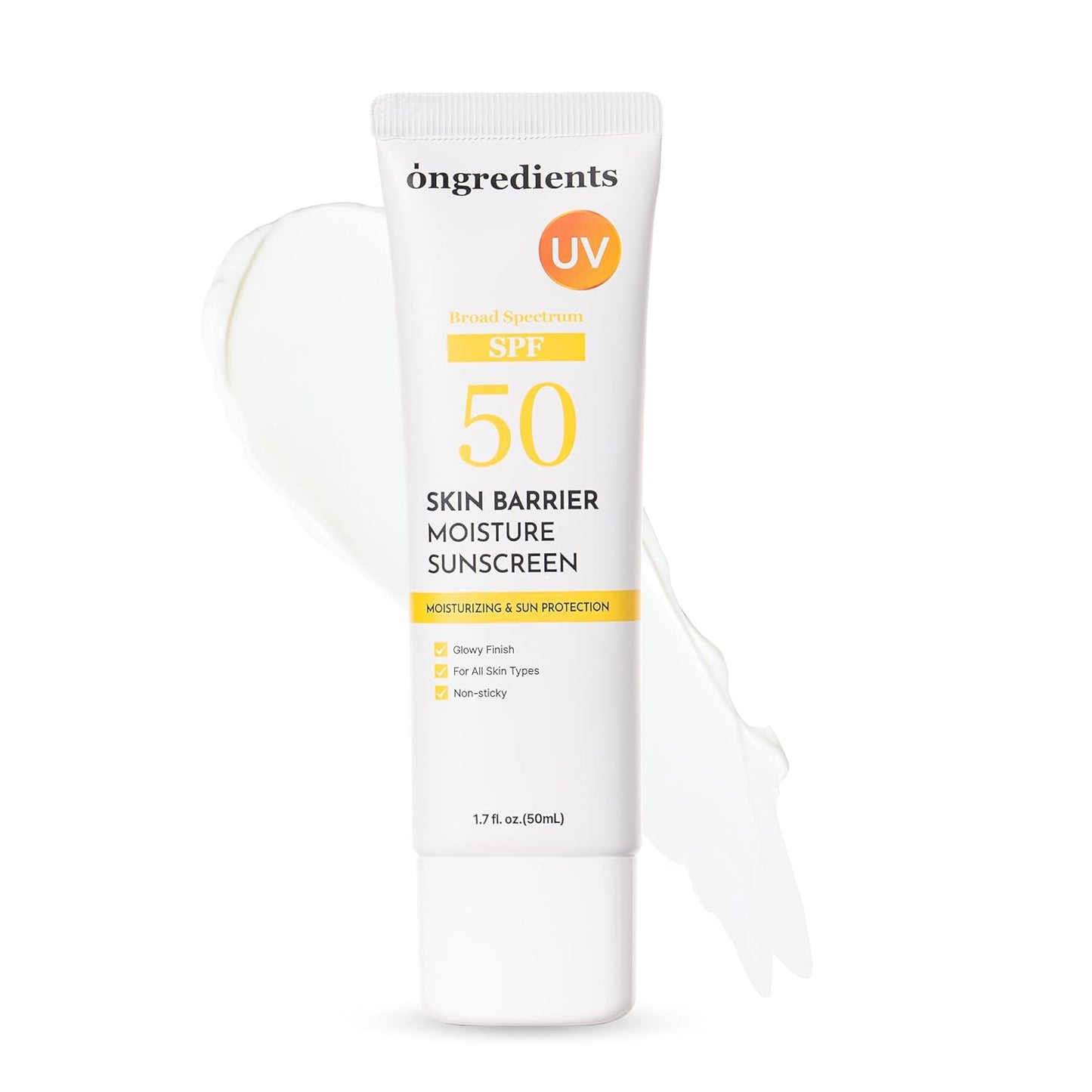 ONGREDIENTS Skin Barrier Moisture Sunscreen Broad Spectrum SPF 50, Glowy Finish, Non-Sticky, No White Cast, Hydrating, Moisturizing, Airy Texture, Korean Skin Care, All Skin Types (1.7 fl. Oz)