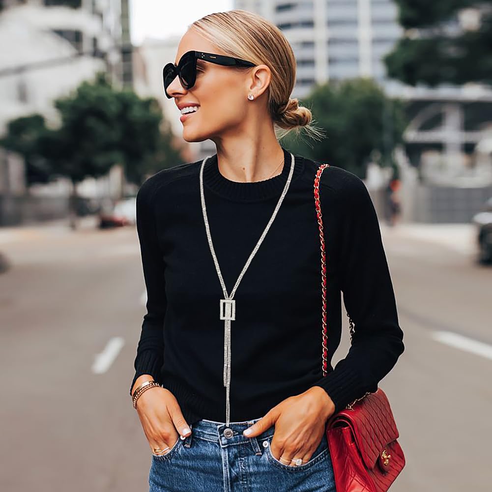 Suyi Trendy Crystal Long Necklace All-Match Style Shining Clothing Sweater Chain Silver 2