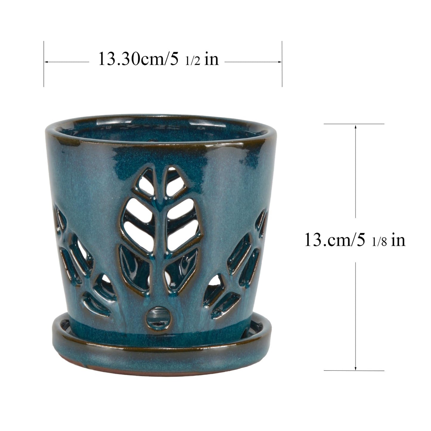 W&W Orchid Pot with Holes and Saucer for Repotting, Teal, 5.5 Inch