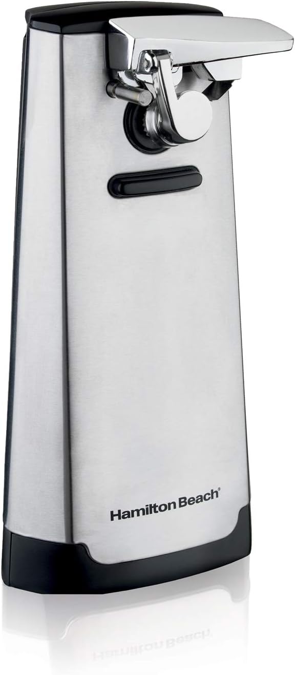 Hamilton Beach Extra-Tall Electric Automatic Can Opener with Easy-Clean Detachable Cutting Lever, Cord Storage, Knife Sharpener, Brushed Stainless Steel (76700)