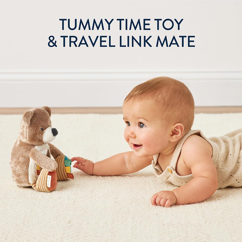 Itzy Ritzy Sensory Tummy Time Toy Mirror - Features Crinkle & Jingle Sounds, Multiple Textures and Mirror for Self-Discovery, Infant Toy for Ages 0 Months and Up, Bear