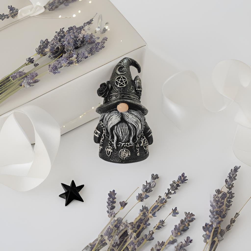wsmart Gothic Garden Gnome Statue, Dark Academia Decor, Horror Collectible Figurines, Unique Halloween Decorations Cool Pagan Altar Witch Aesthetic Decoration Gift （Black Resin ）