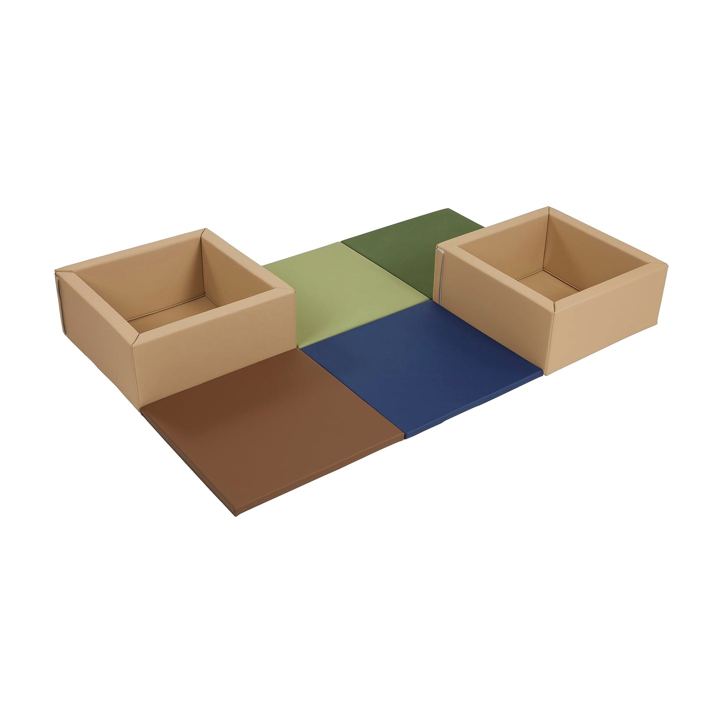 ECR4Kids SoftZone Play Patch Activity Mat and Toy Bins, Beginner Playset, Earthtone, 6-Piece