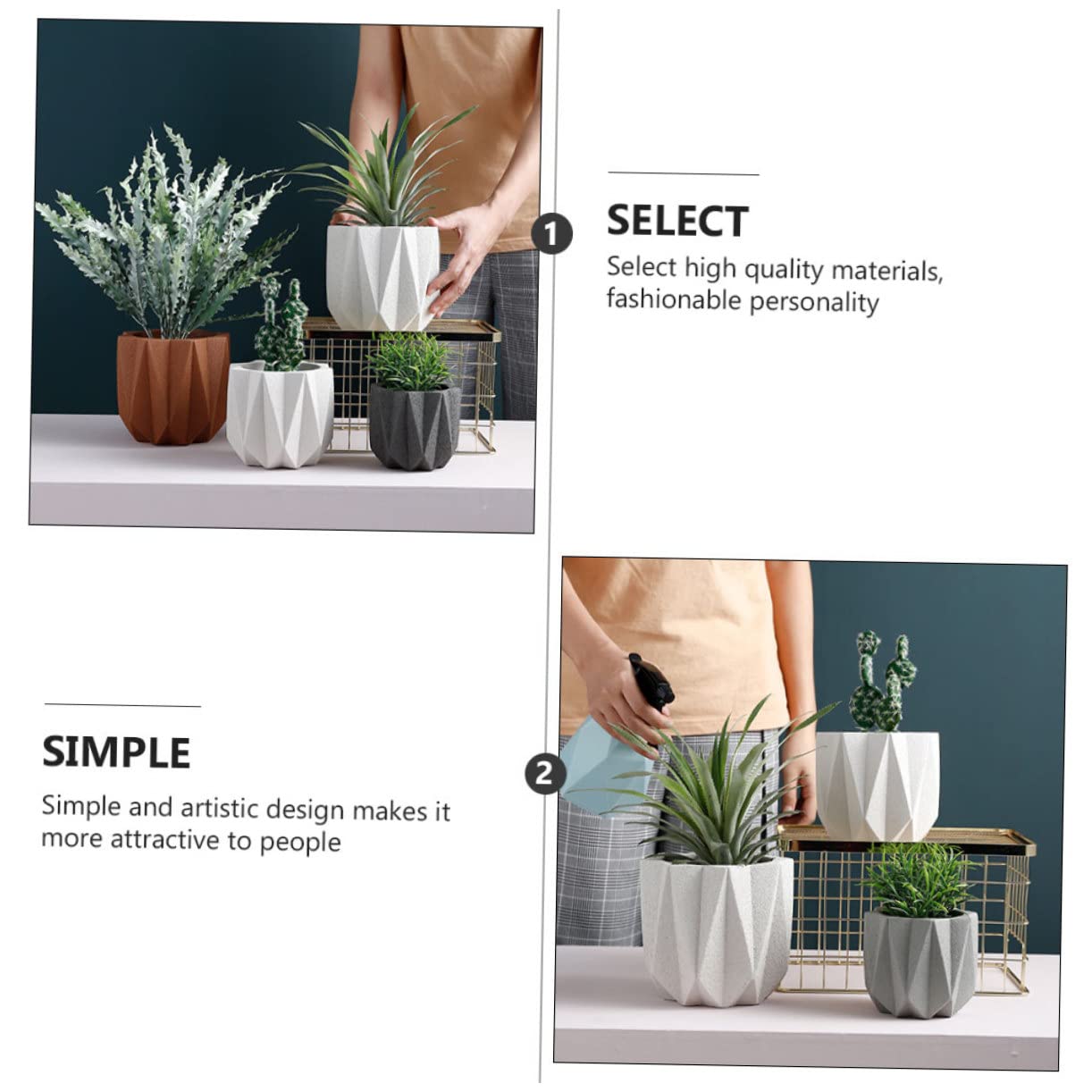 Holibanna 1Pc White Cement Flower Pot Stylish Indoor Planter with Drain for Home Office Decor Creative Flower Container for Balcony and Garden