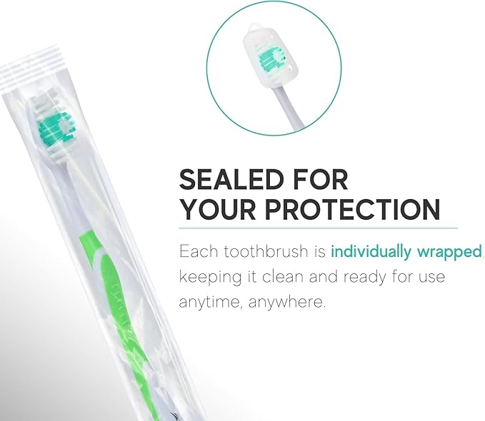 Bulk Toothbrushes Pack - 100 Individually Wrapped Toothbrushes Bulk for Travel, Hotels, Relief Missions, and Donations - Bulk Disposable Toothbrush Pack Adults and Kids