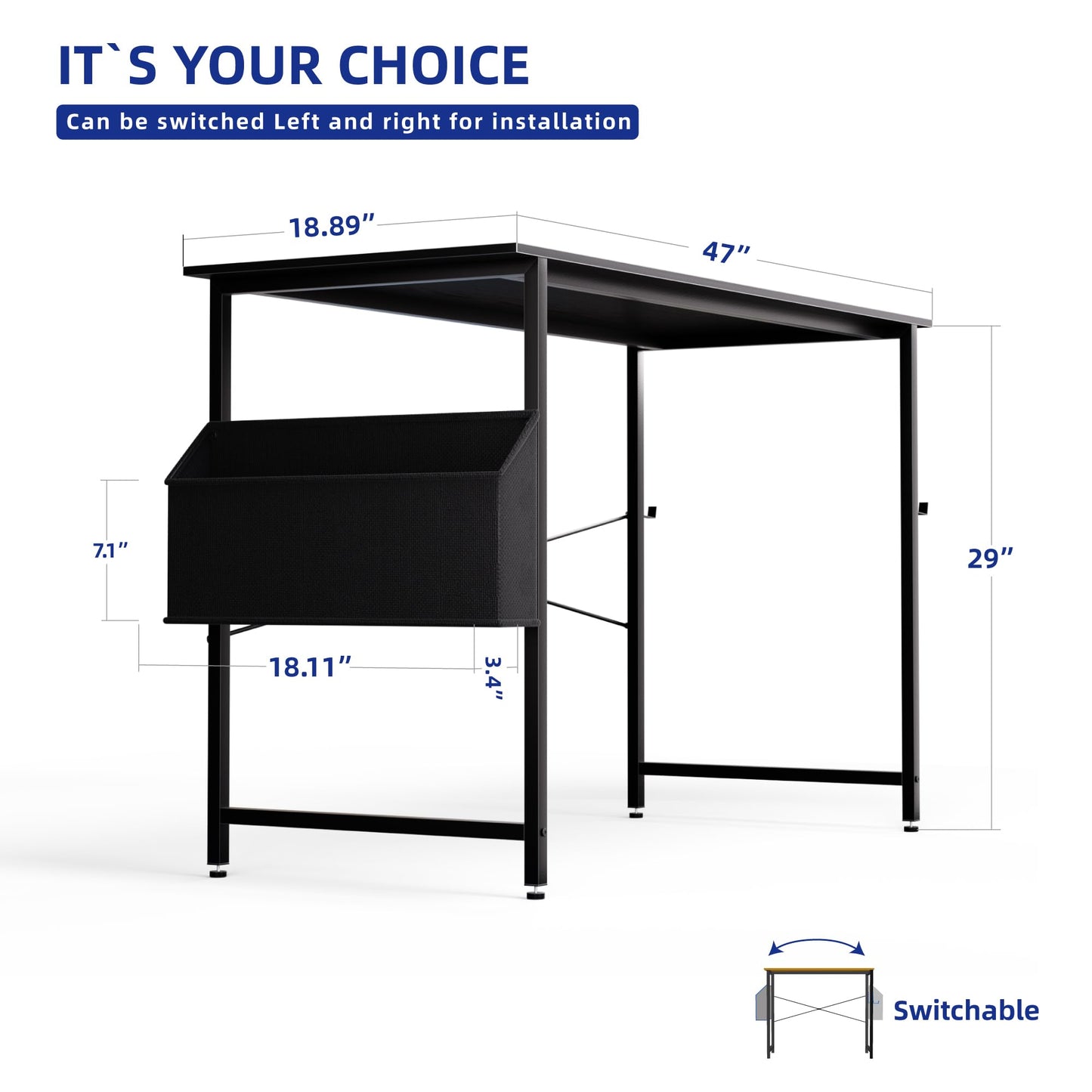 Pamray 47 Inch Computer Desk for Small Spaces with Storage Bag, Home Office Work Desk with Headphone Hook, Small Office Desk Study Writing Table