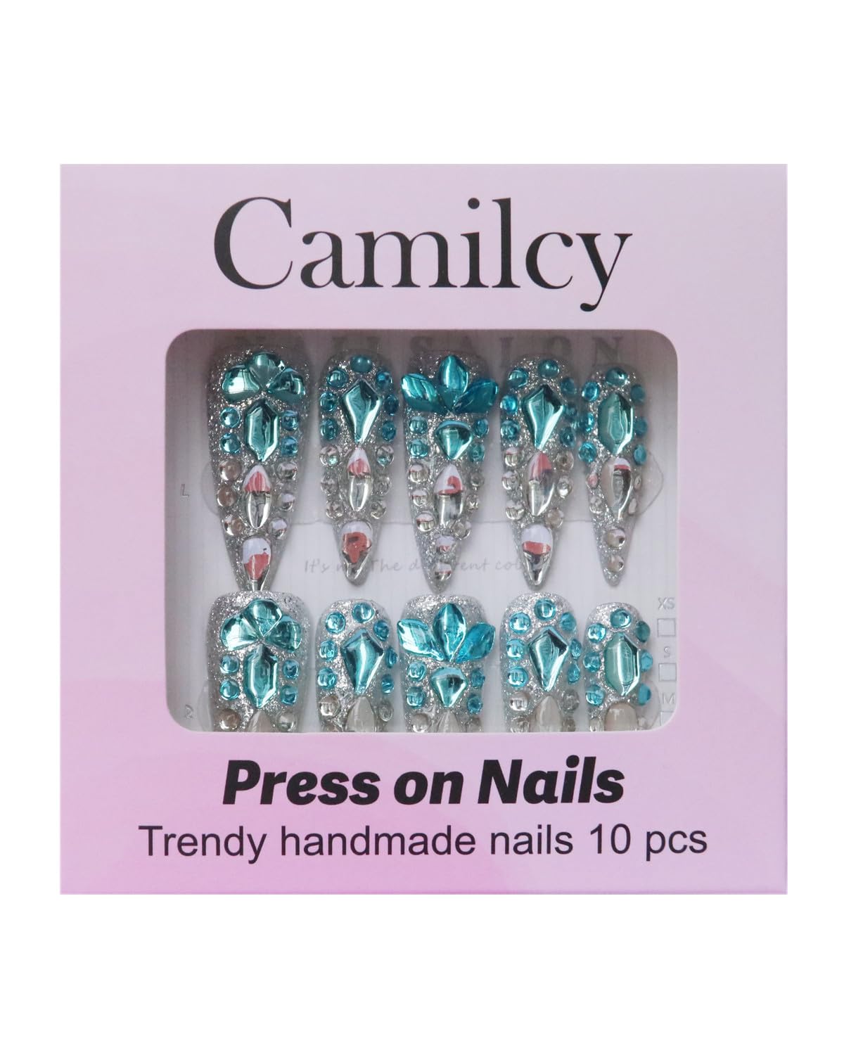 CAMILCY Handmade Nails Press on Long Gradient Blue Black Silver Halloween Star Design Hand painted Reusable Gel UV Finished Pre shaped Artificial False Nails for Women 10pcs 3D Nails (B15, L)