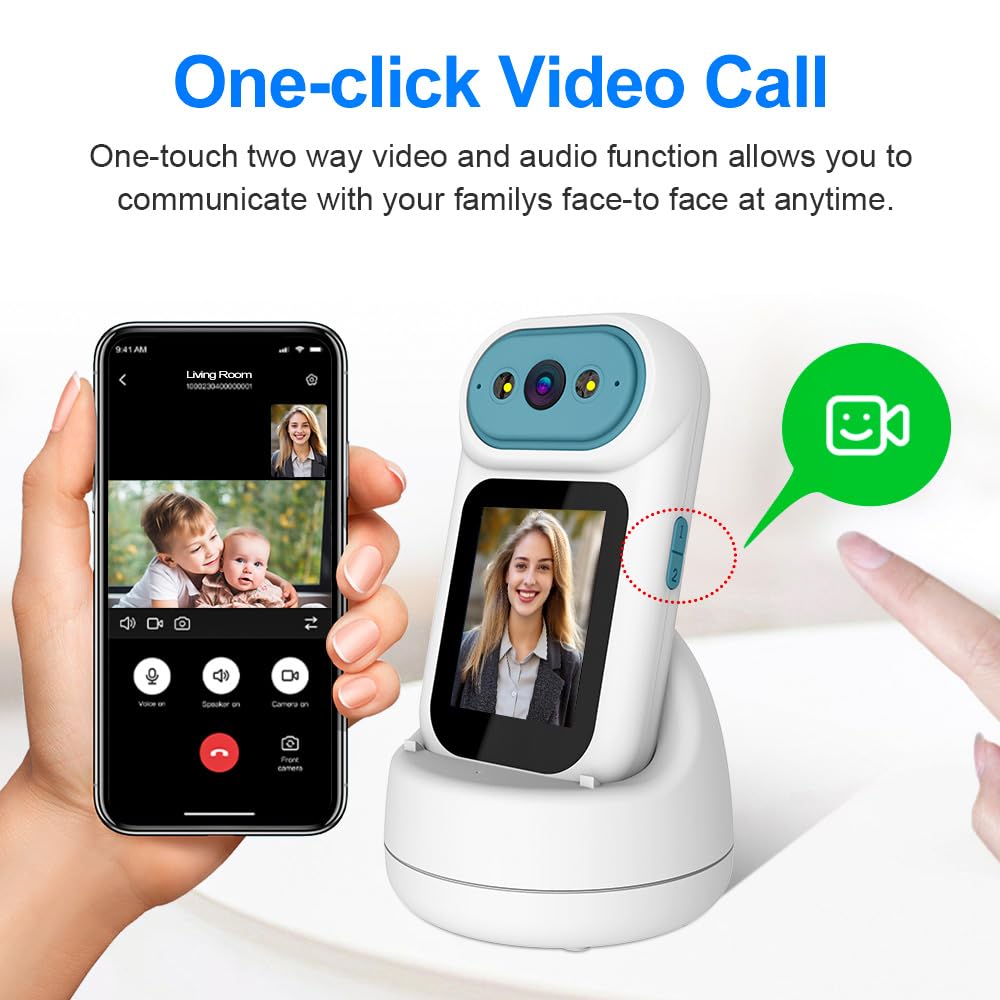 Video Calling Handheld Security Camera Indoor,Nanny Camera Baby Camera Pet Camera,2-Way Video Call 350°Pan Cameras for Home Security,Move Tracking,Alarm Push 1080P 2.8inch Screen,Night Vision