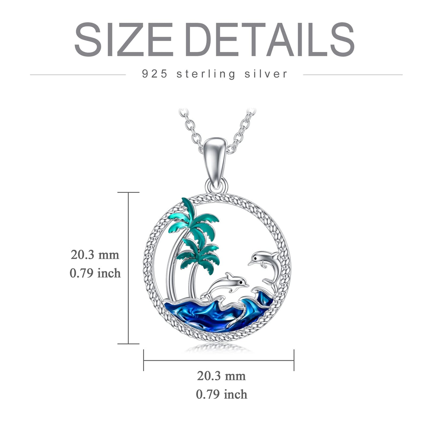 PROESS Dolphin Necklace Sterling Silver Palm Tree Pendant Necklace Ocean Wave Jewelry Gift For Women
