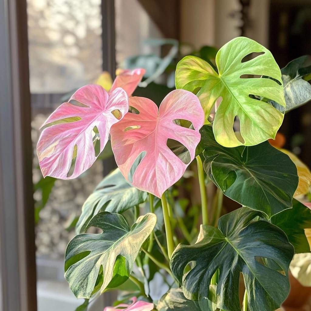 Rare Monstera Seeds Deliciosa, Pink and Green Tropical Leaves, Garden Landscaping