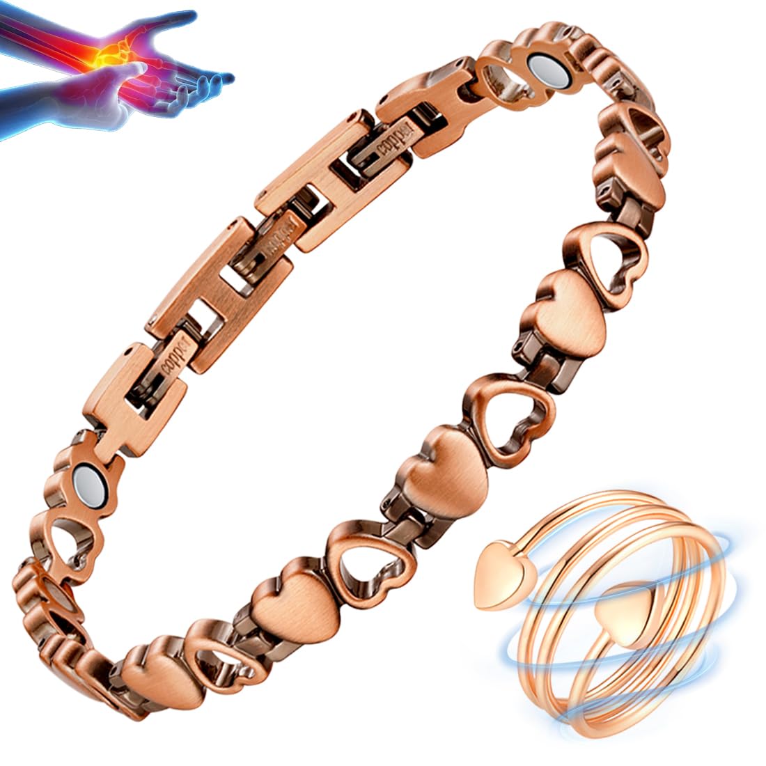 Vicmag Copper Bracelet for Women Ultra Strength Magnetic Bracelets with Effective Magnets 99.9% Pure Copper Jewelry Present with Adjustment Tool