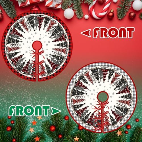 Christmas Tree Skirt 36 Inch Reversible Christmas Tree Mat Christmas Red and Black/Grey and White Buffalo Plaid Tree Skirt for Holiday Party Indoor Outdoor Christmas Winter Tree Mat Decoration