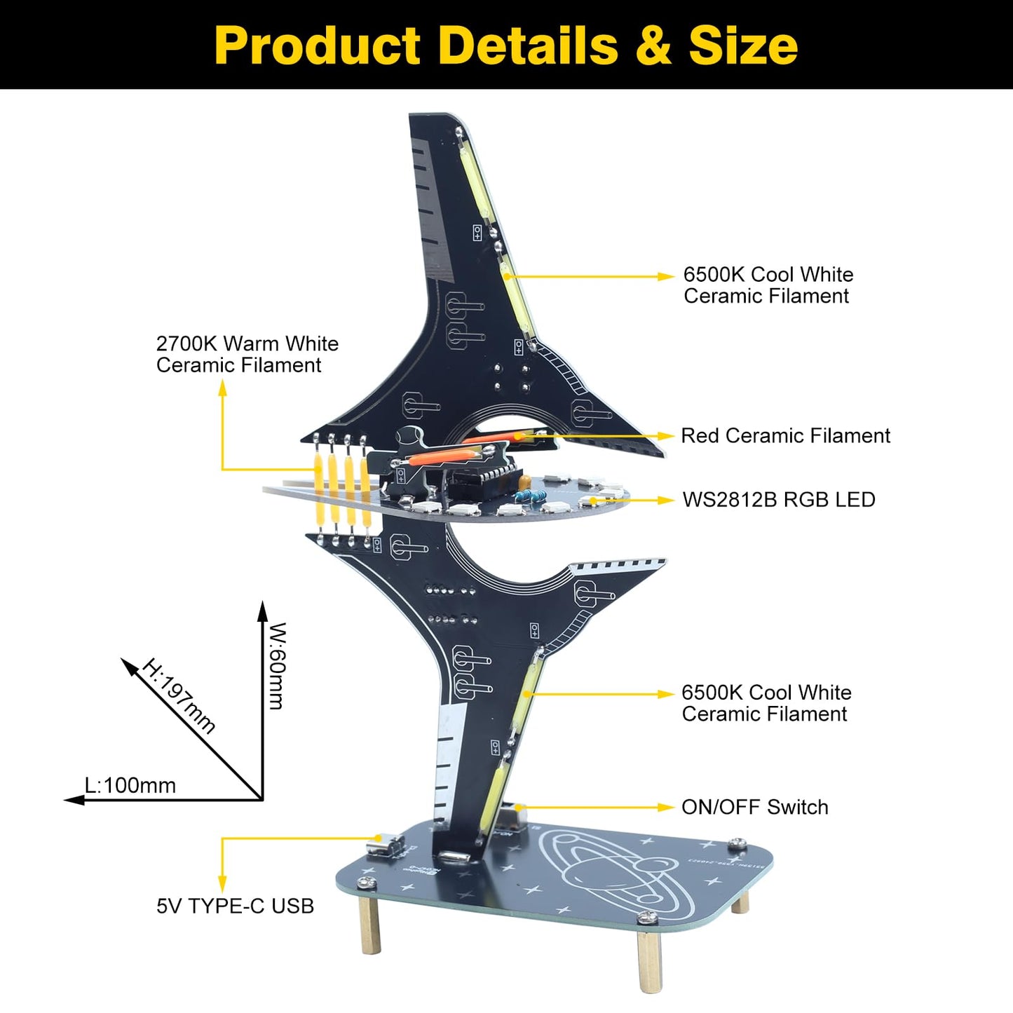 Starship Soldering Practice Kit, Sci-Fi Spaceship DIY LED Light Kit, Fun Electronics Learning Kit for School Projects & Cool Desk Decor Present for Teens & Adults