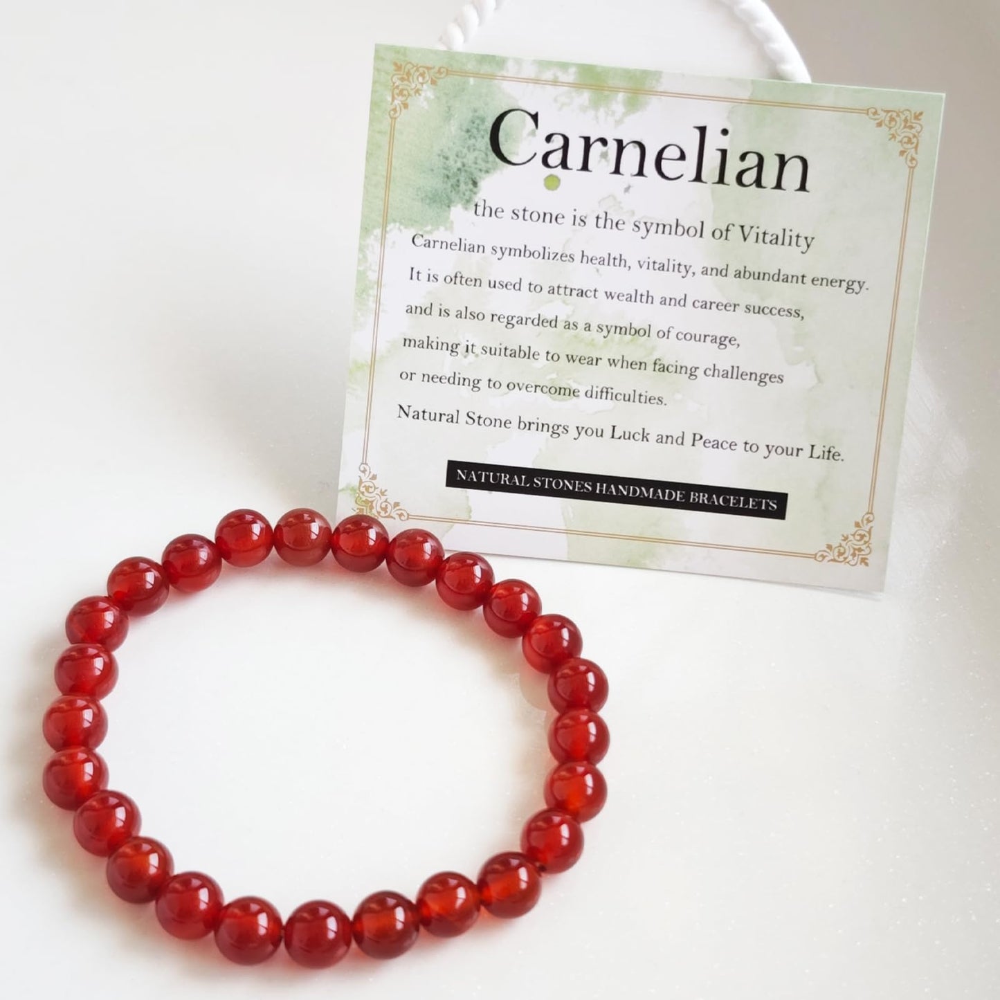 Handmade Natural Gemstone Elastic Bracelet - Healing Crystal Beads Jewelry, Unisex (Carnelian, 8mm)