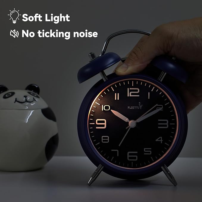 FLOITTUY (Loud Alarm for Deep Sleepers 4'' Twin Bell Alarm Clock, Stereo Digital Dial Alarm Clock with Backlight for Bedroom and Home Decoration(Nautical Blue)