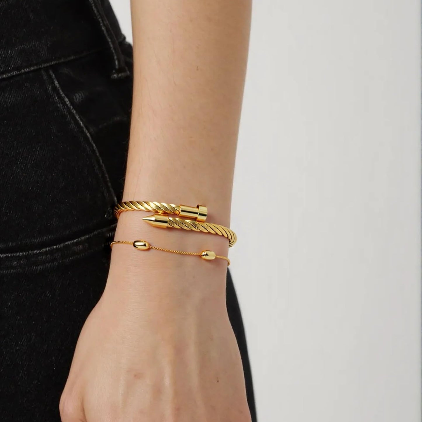 LCTrusttmor Gahna 18K Gold Plated Beads Bracelets for Women, Stackable 18K Gold Plated with Adjustable Link Chain Set Dainty Trendy Jewelry Gifts