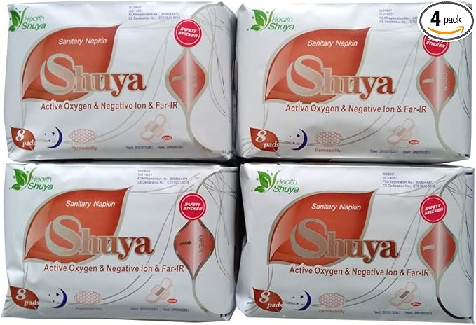 SHUYA Anion Ultral Long Overnight Pads for Woman with Wings,Postpartum Pads After Birth with Patented Anion Strip, Super Absorbency, Size 330mm-Scented (Pack of 4, 32)