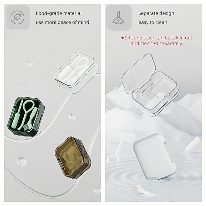 Retainer and Aligner Case - Double Layer with Double Sided Opening Lid, Mouthguard & Night Guard Storage Cleaning Case, with Removal Tool, Brush and Chewer (Green)