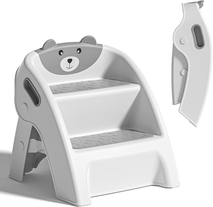 Folding Toddler Step Stool for Bathroom and Potty Training,Anti-Slip, Anti-Tip A-Frame Design with 10-Second Setup-Potty 2 Step Stool for Kids
