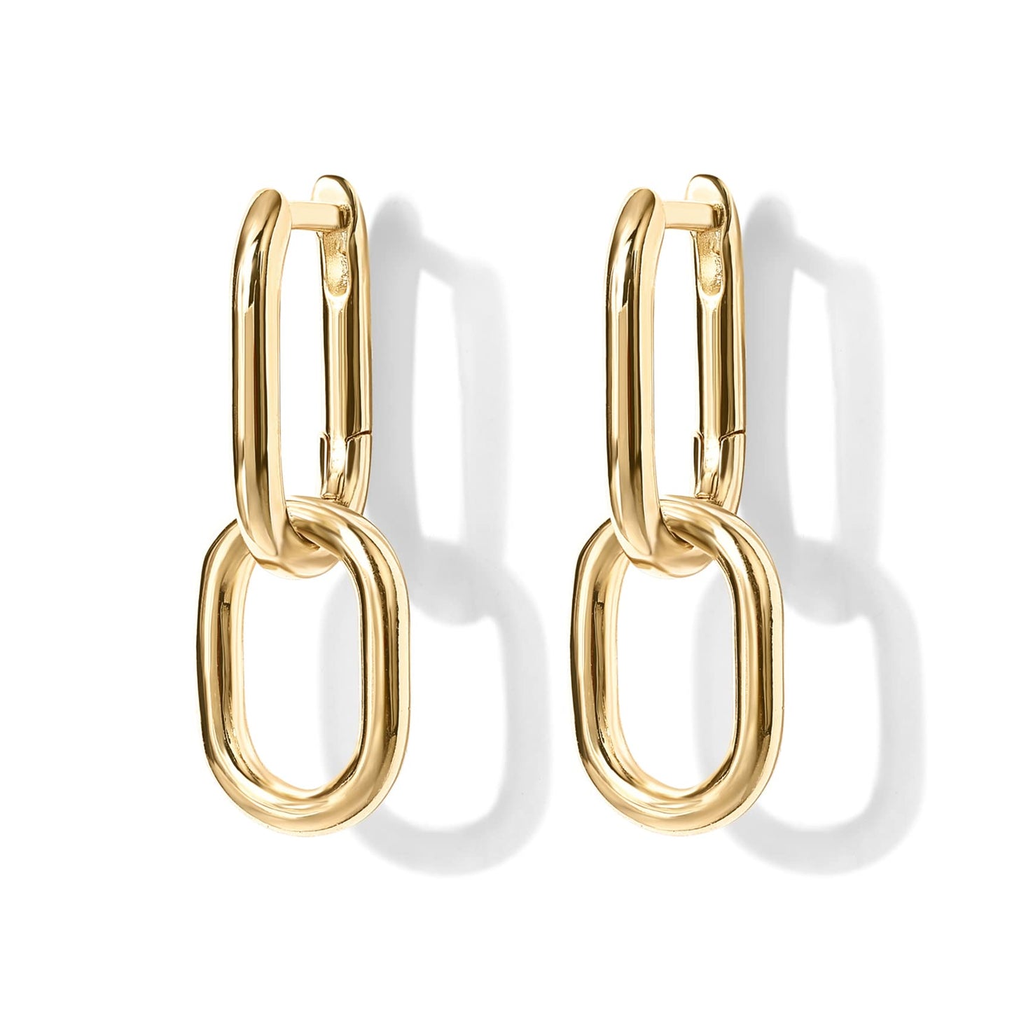 PAVOI 14K Yellow Gold Convertible Link Drop Earrings for Women - Paperclip Chain Dangle Earrings
