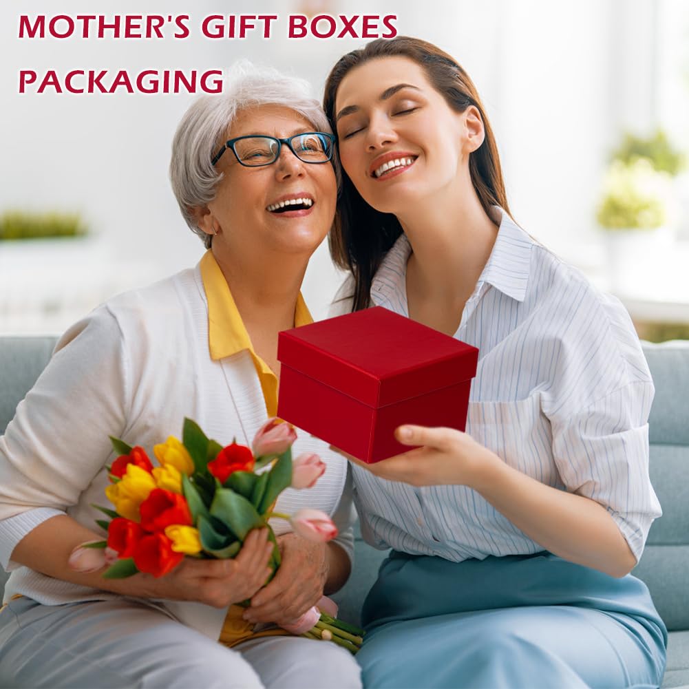Oairse Gift Boxes for Presents Red Gift Boxes with Lids Nested Box with Lid 4 Packs Small Box Set for Bridesmaid, Proposal, Wedding, Birthday, Baby Showers