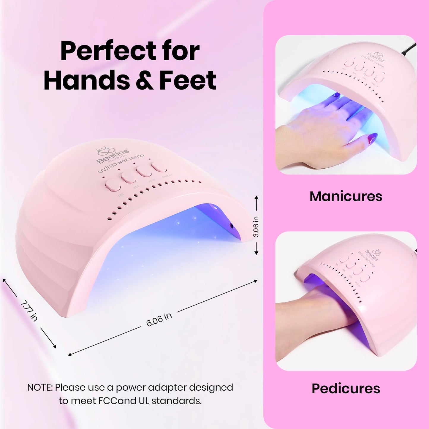 Beetles UV Nail Lamp - LED Nail Lamp with 3 Timer 30/60/120s UV Light for Gel Nails Smart Sensor Nails Dryer for Fast Curing Gel Polish Top Coat and Base Coat, DIY Salon Manicure Art Tools, Pink