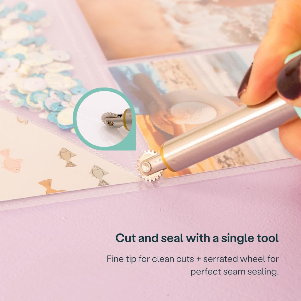 Craftelier - Minty Fuse Tool – Heat Sealing & Cutting Tool for Plastic Sheets, Create Custom Pockets, Shakers & Crafts – Includes Fine Tip, Toothed Tip, Metal Ruler Guide & Rest Stand – Mint Green