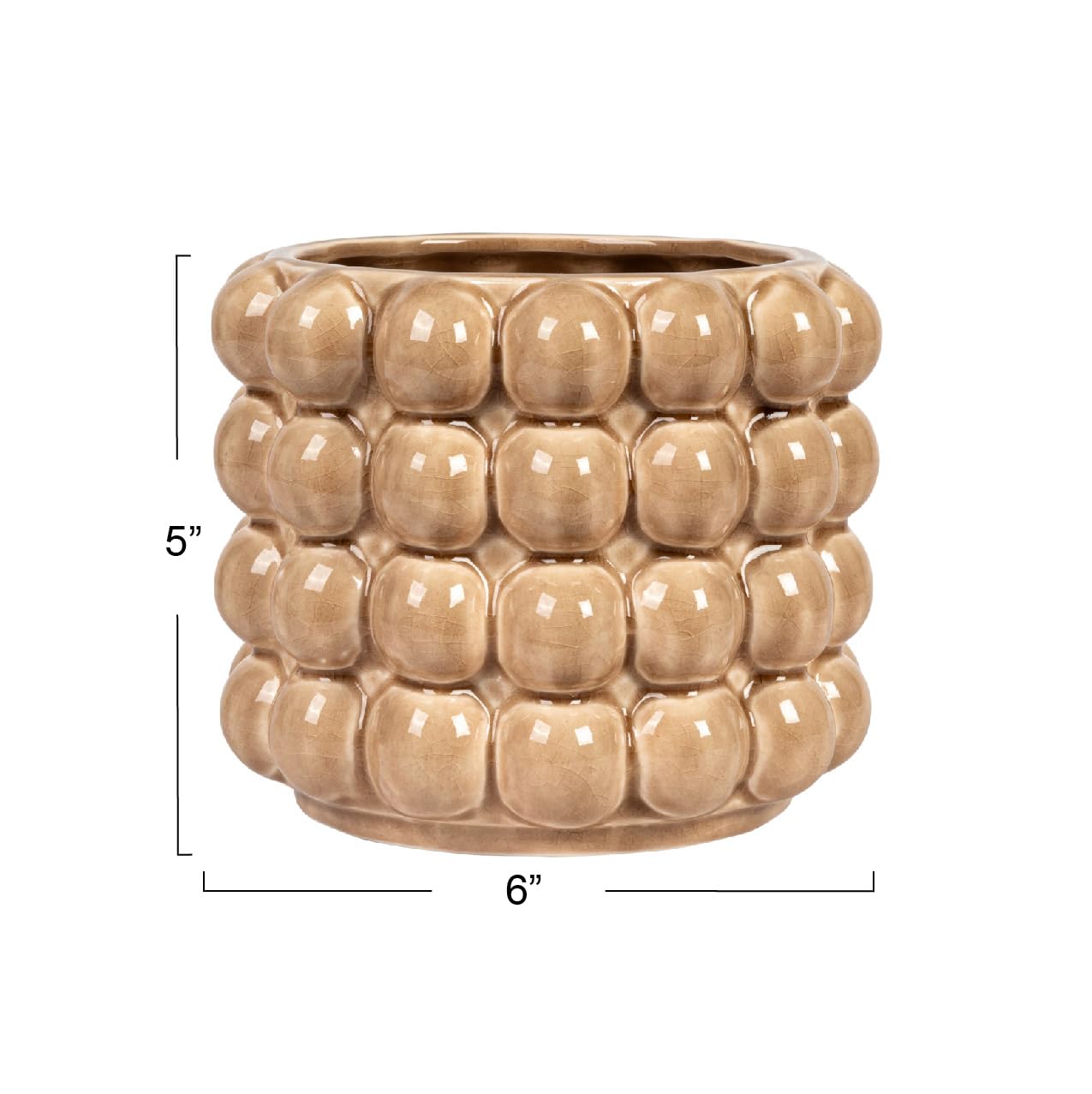 6 Inches Round Stoneware Planter with Raised Dots, Holds 4 Inches Pot, Tan