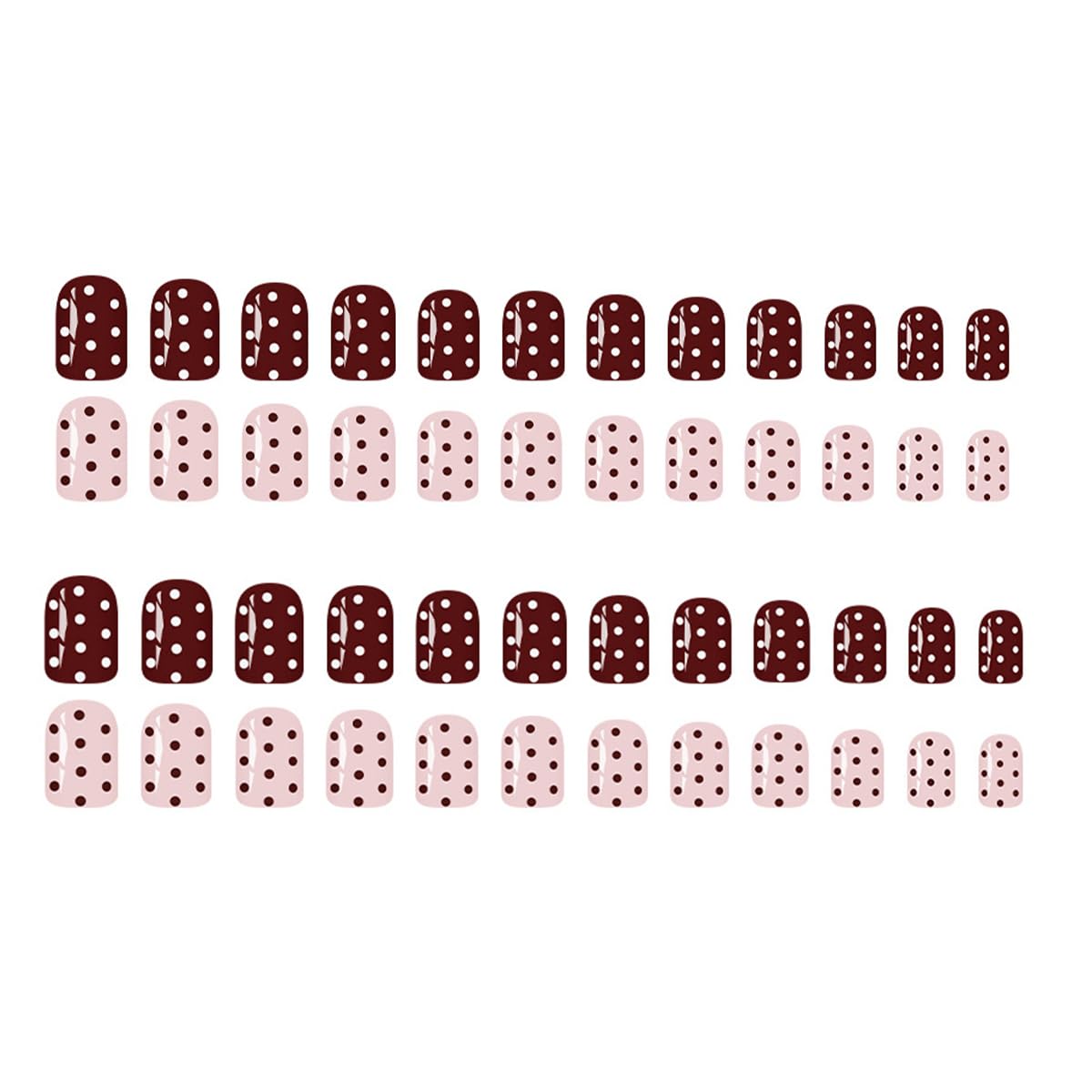 Square Press on Nails Short Pink Deep Coffee Glossy Fake Nails with Spot Design Full Cover Winter Stick on False Nails for Women 24 Pcs