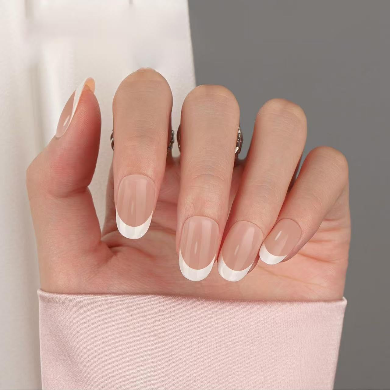 GAWRJ 210Pcs French False Nails Oval Shape - 15 Sizes with Nail Tools Kit, Manicure Salon Supplies for DIY Nail Art, Natural Brown Full Cover Tips, Requires Base/Top Coat