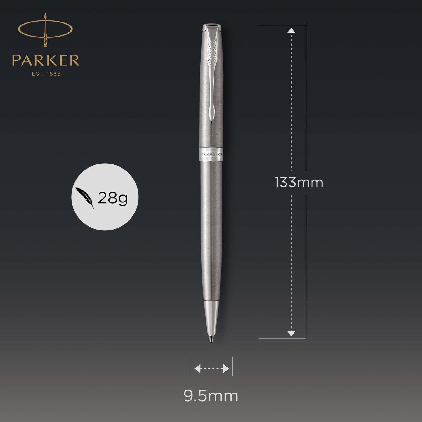 PARKER Sonnet Ballpoint Pen, Stainless Steel with Palladium Trim, Medium Point Black Ink (1931512)