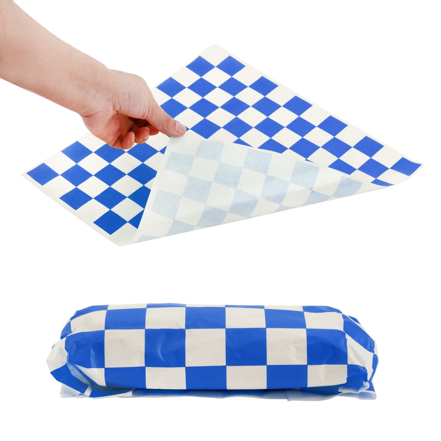 Fasmov 1000 Sheets 12 x 12 inches Sandwich Paper Deli Basket Liner Wrap Food Basket Liners Wrapping Checkered Sheets, Blue & White