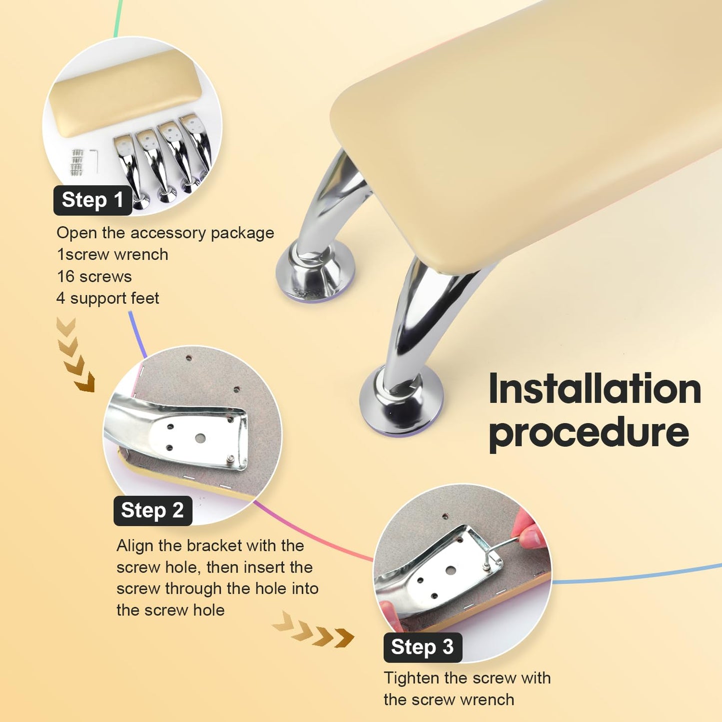 Arm Rest for Nails Tech with Table Mat for Salons and Home Manicures, Soft Microfiber Leather Nail Hand Rest for Relaxing Arms, Non-slip Height Hand Pillow Cushion Nail Salon Manicure (Beige)