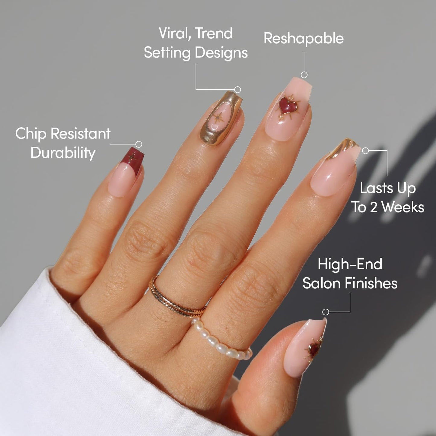 Glamnetic Press-On Nails Bundle - Divine Love | 2 Short Almond Fake Nails & 1 Medium Coffin Nail Set in 3D & Velvet Designs, Perfect Valentine’s Day Press-Ons | Durable, Salon-Quality Nail Kits