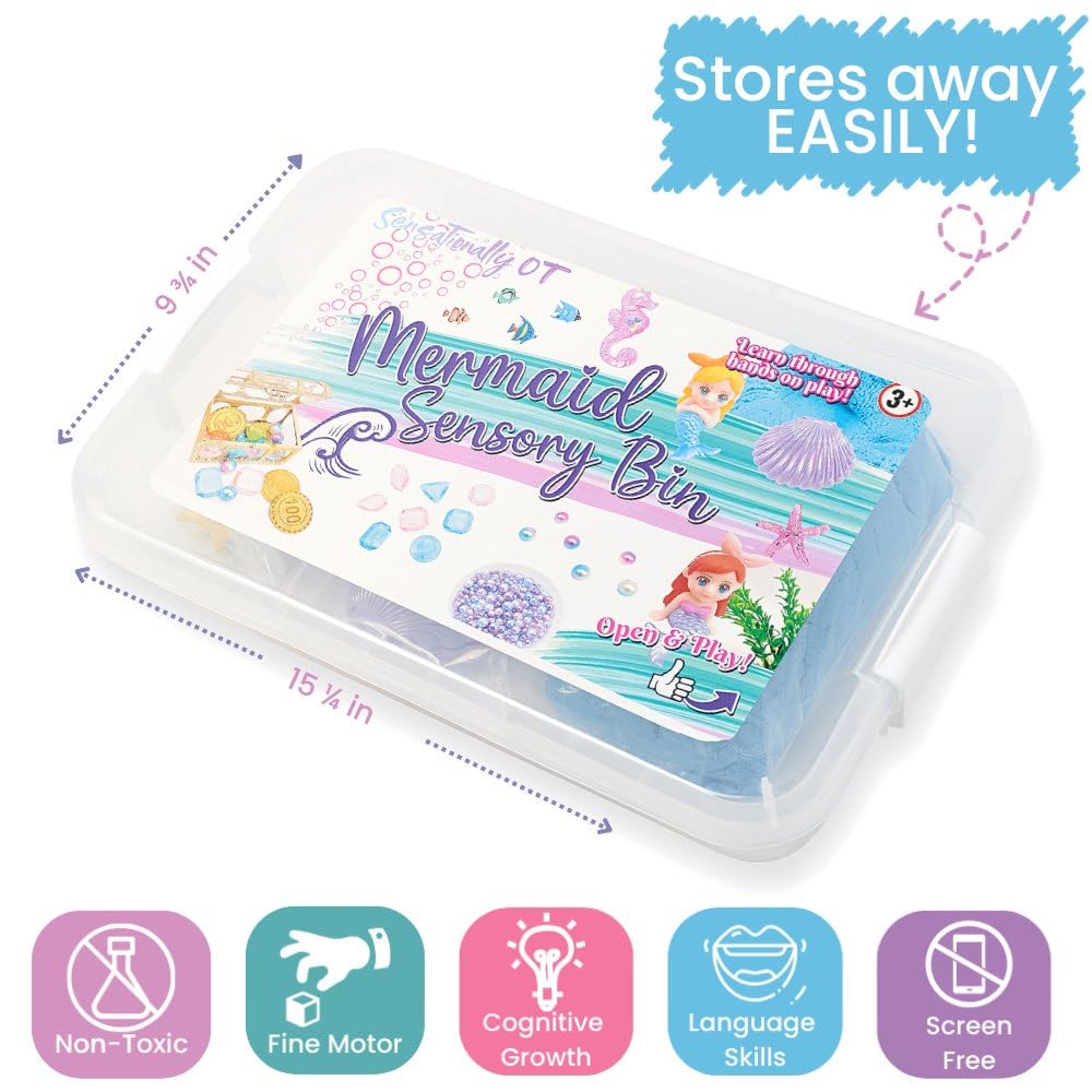 Sensationally OT 38 PCS Mermaid Sensory Bin with 2 lb Magic Sand, Ocean Molds & Treasure Accessories – Creative Sand Play Gift for Girls Ages 3–8