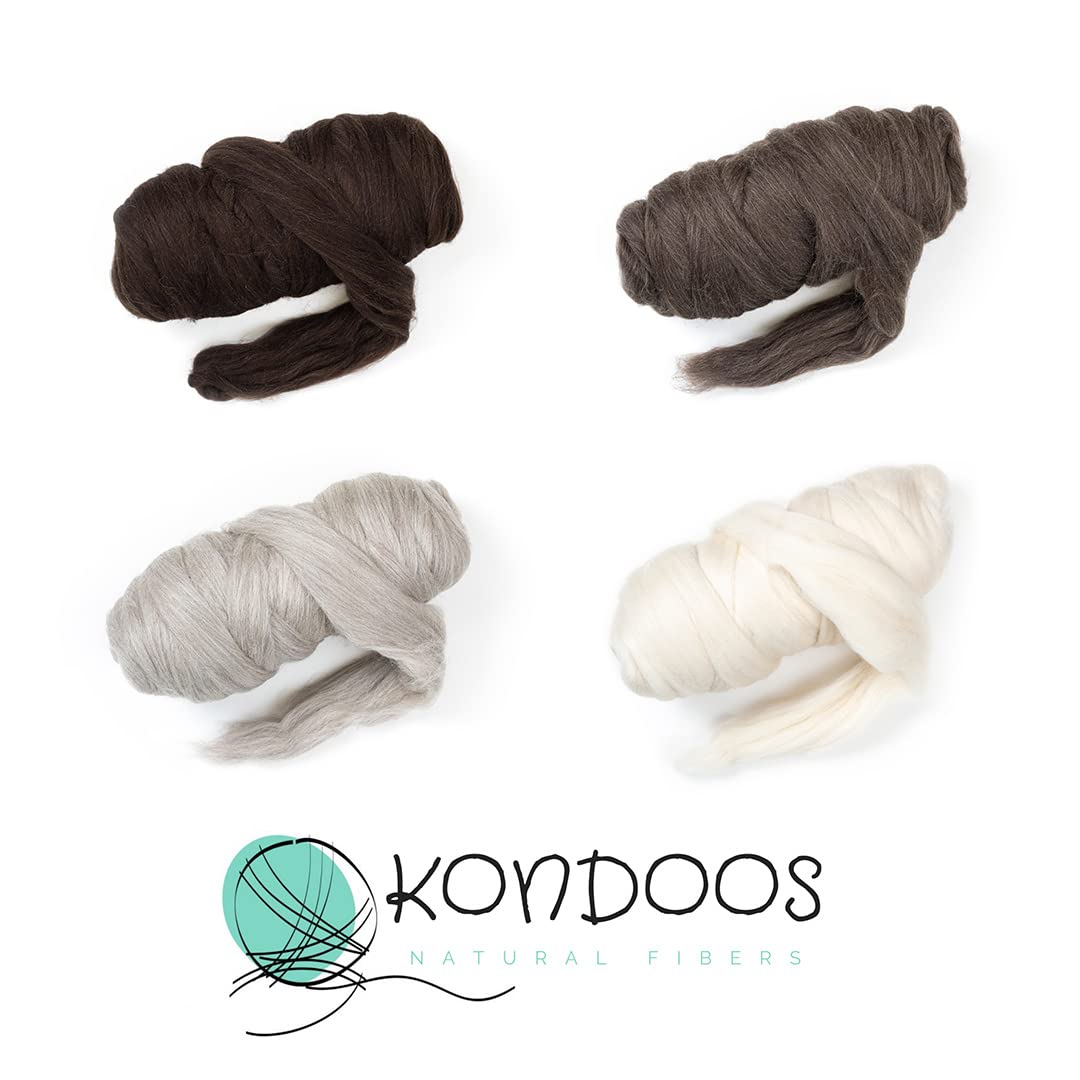 Kondoos Natural Wool roving, 8 OZ. Best for Needle Felting, handcrafts and Spinning. Natural Colours, un-Dyed. (Brown Mocha, 8 oz)