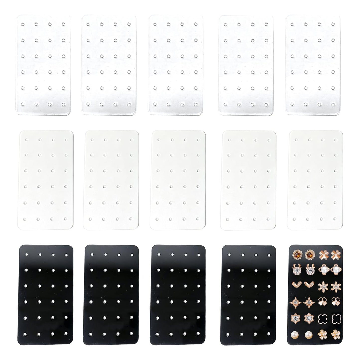 TTFdacai 24 Pcs 3 Colors Acrylic Earring Display Card, 24 Holes Portable Stud Earrings Cards, Acrylic Earring Holder Organizer, Rectangle Earring Jewelry Show Rack